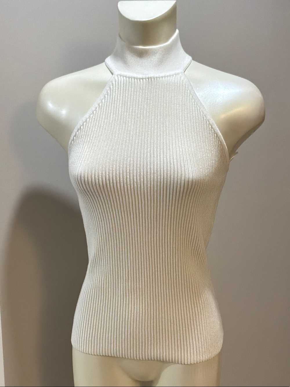 Guess White Ribbed Halter-Neck Tank - Picture 1 of 7